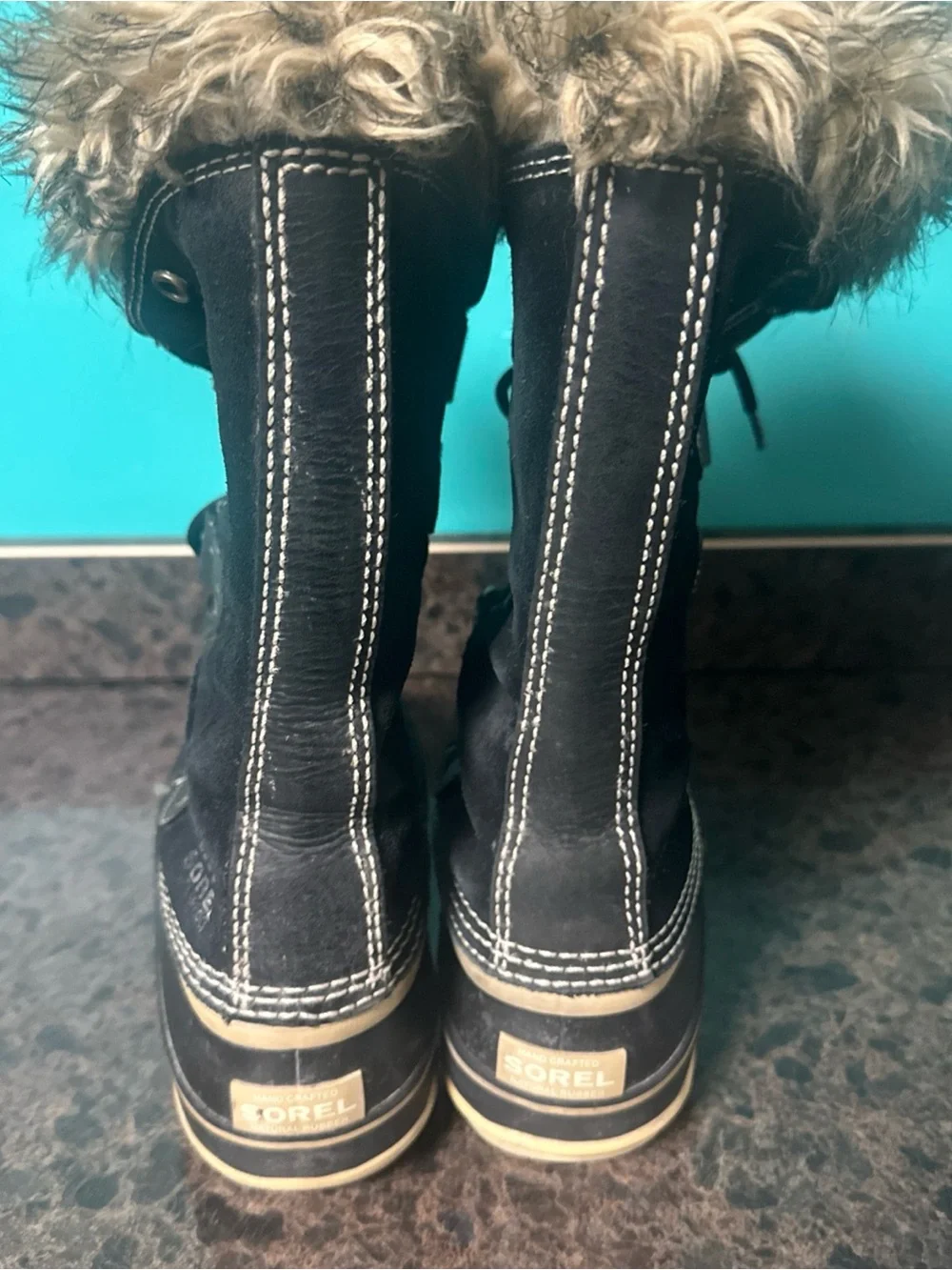 Sorel Women's Black Fur-Trim Lace-Up Winter Boots